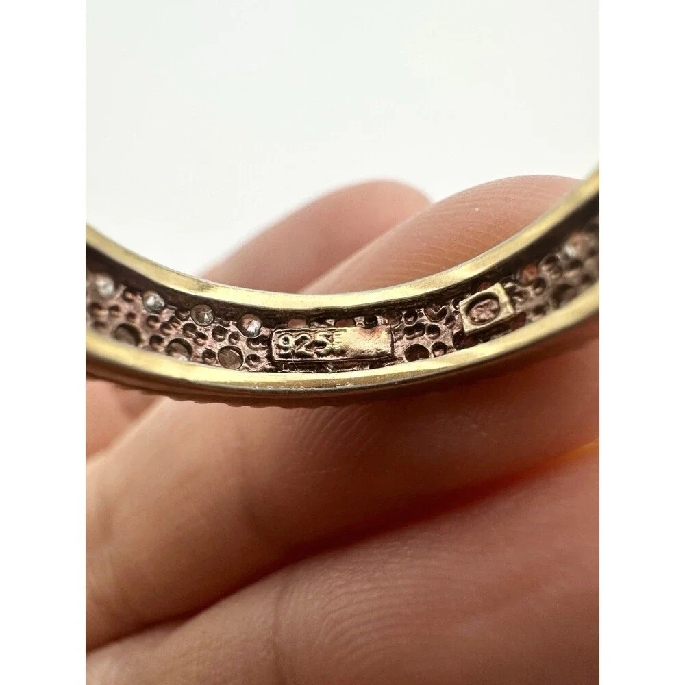 925 Sterling Silver Gold Vermeil Pave Eternity Ring Size 7